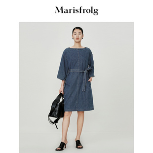 【海洋牛仔】Marisfrolg玛丝菲尔收腰一字肩牛仔连衣裙