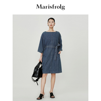 【海洋牛仔】Marisfrolg玛丝菲尔收腰一字肩牛仔连衣裙