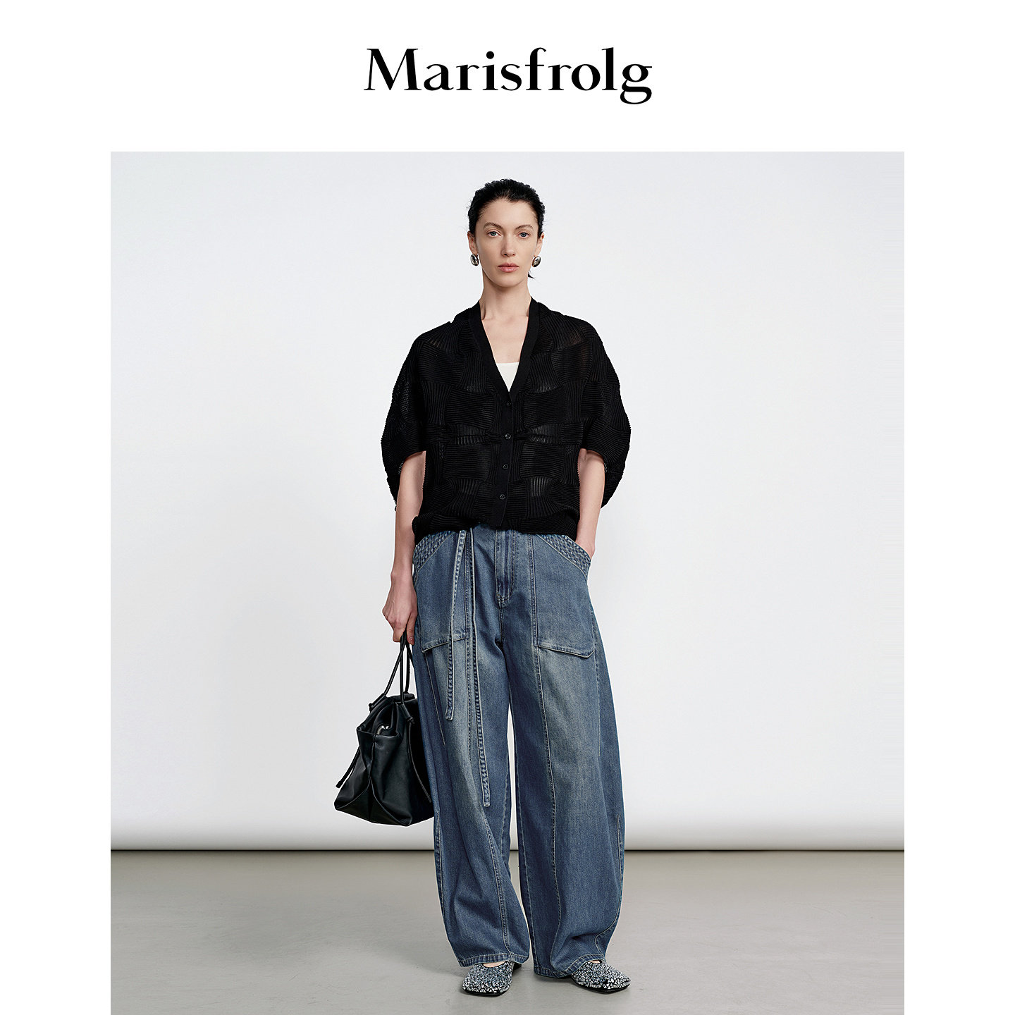 【海洋牛仔】Marisfrolg玛丝菲尔2026夏新款风琴褶蛋型阔腿牛仔裤图片
