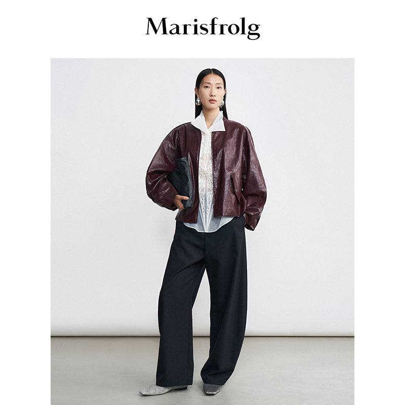 Marisfrolg玛丝菲尔2026春新款廓形弧线设计感环保皮外套