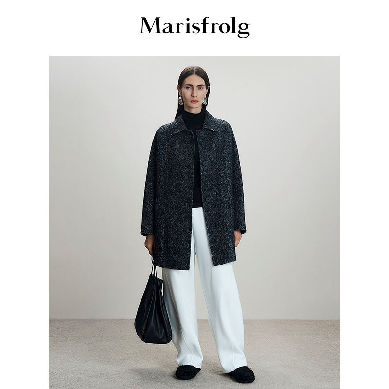 Marisfrolg玛丝菲尔2025冬新款翻领花呢廓形外套毛呢外套