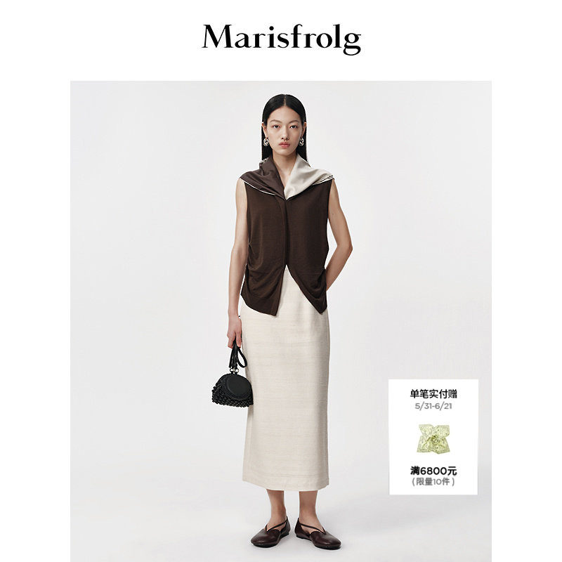 【真丝绸面】Marisfrolg玛丝菲尔2026夏新款爬领假两件马甲式上衣
