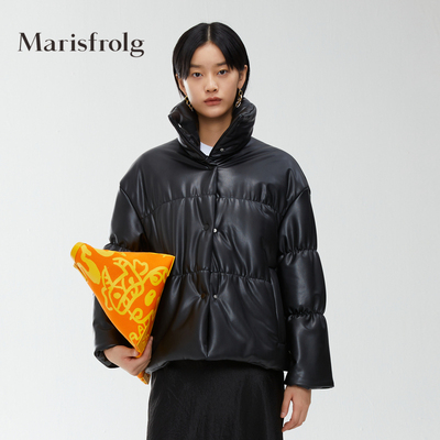 Marisfrolg玛丝菲尔女装2021年春季新款黑色短款加厚棉衣棉服外套