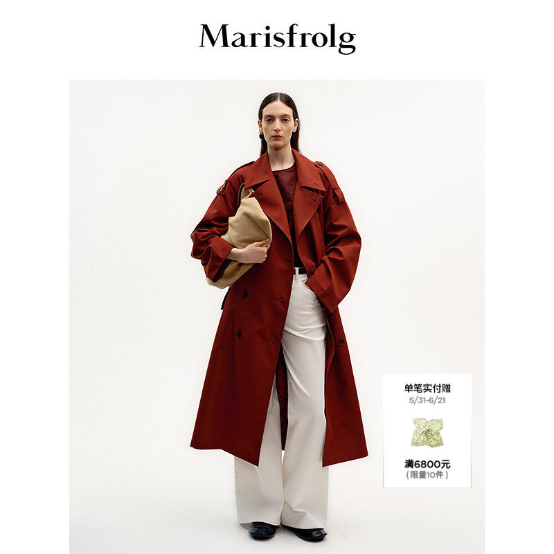 【筑感美学】Marisfrolg玛丝菲尔2025秋新款翻领廓形长风衣式外套