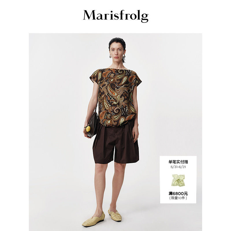 【腰果花卉】Marisfrolg玛丝菲尔2026夏新款斜纹绸一字肩设计上衣