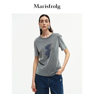 植絨網(wǎng)布直身印花T恤 Marisfrolg瑪絲菲爾2025秋新款 進(jìn)口面料