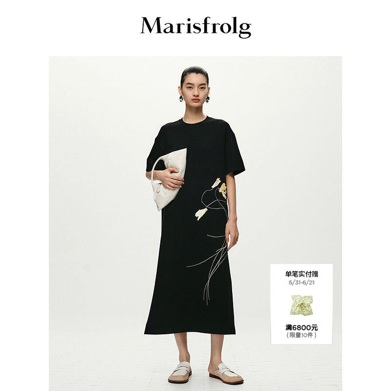 【能量黑裙】Marisfrolg玛丝菲尔夏款圆领印花连衣裙