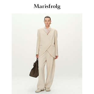 Marisfrolg玛丝菲尔2025春立体结构线阔腿羊毛裤 蛋型裤