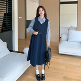 主推条纹拼接显瘦假两件连衣裙2C068-620P145K198，女装连衣裙，2C068