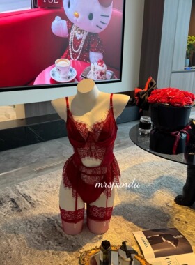 MrsPanda·厄瓜多尔红玫瑰性感蕾丝酒红色吊带裙内衣两件套显白