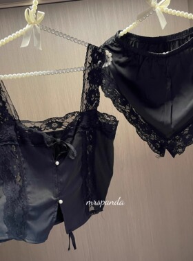 MrsPanda·慵懒午后甜美纯欲白色套装夏日睡衣蕾丝显腿长黑色紫色