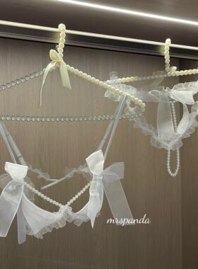 MrsPanda·黑鸦片·性感珍珠蕾丝网纱套装内衣高腰御姐镂空黑白色