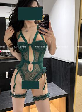 MrsPanda·绿野仙踪·蕾丝连衣性感吊带深v显白透视显瘦内衣绿色