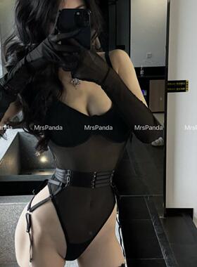 MrsPanda·危情时刻·连体6件套显白性感内衣修身胸衣御姐黑色