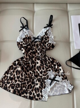 Mrspanda.涩谷经典豹纹连衣包臀睡裙蕾丝拼接蝴蝶结俏皮性感古早