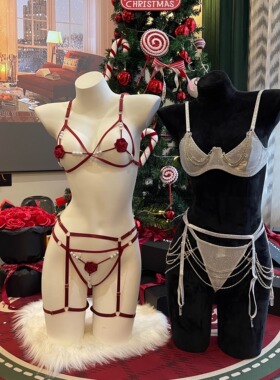 MrsPanda·珠联璧合珍珠玫瑰性感内衣绑带显白三件套黑色红色白色