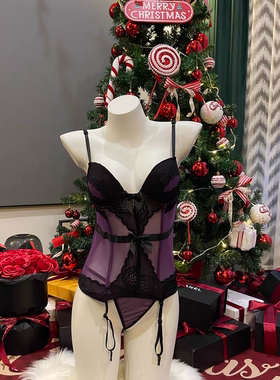 Mrspanda.韵味腰姬黑紫拼色网纱鱼骨胸衣两件套透视显瘦性感显白