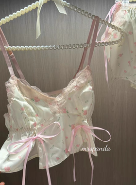 mrspanda奶芙泡泡纯欲吊带甜美套装睡衣粉色氛围感甜美性感仿真丝
