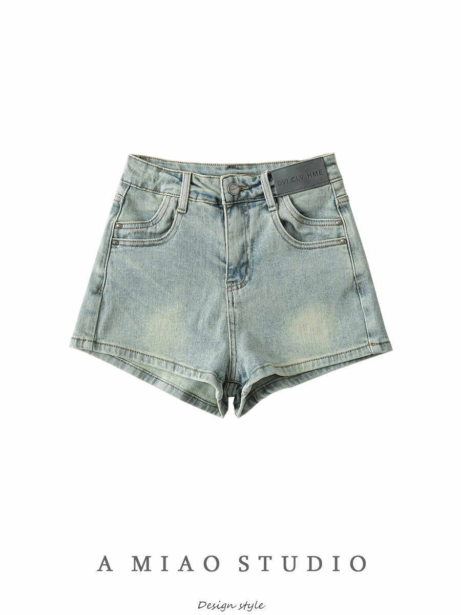 做旧复古弹力提臀个性口袋A字