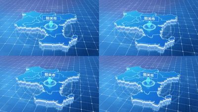 韶关市地图透明三维科技感蓝色网络定位区位连线发散ae模板