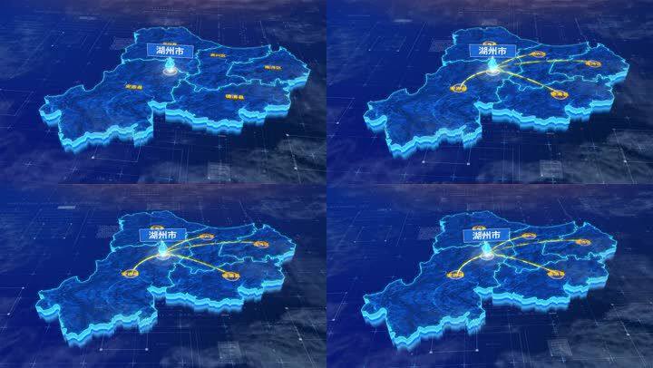 湖州三维地图科技感蓝色网络定位区位连线发散ae模板