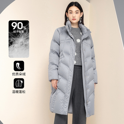 3S女装冬季90%绒子含量长羽绒服女连帽中长款廓形保暖