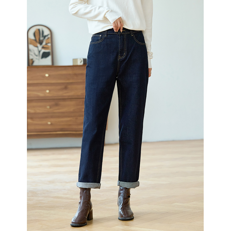 3S直筒长裤高腰牛仔裤