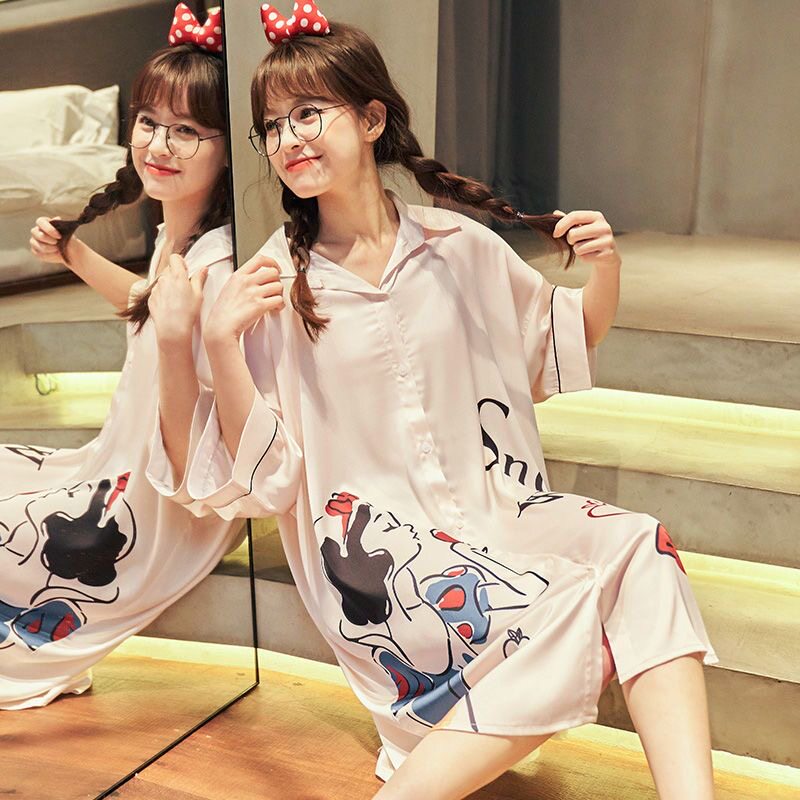 睡衣女款爆款2026新款衬衫冰丝睡裙女夏季薄款可爱网红宽松家居服