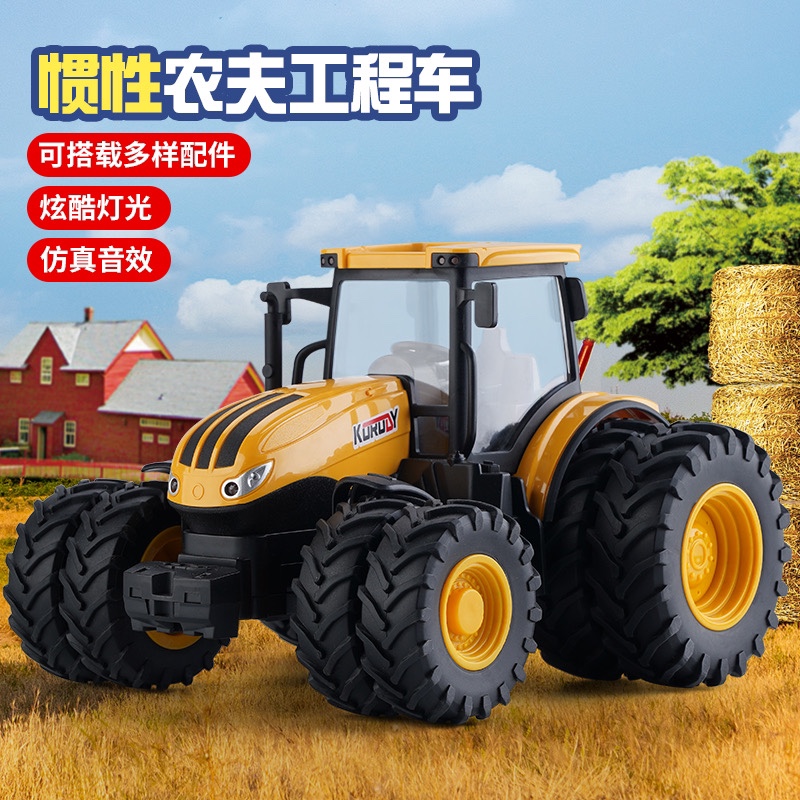 新品仿真农夫车合金车模声光回力拖拉机模型儿童玩具车载金属摆件