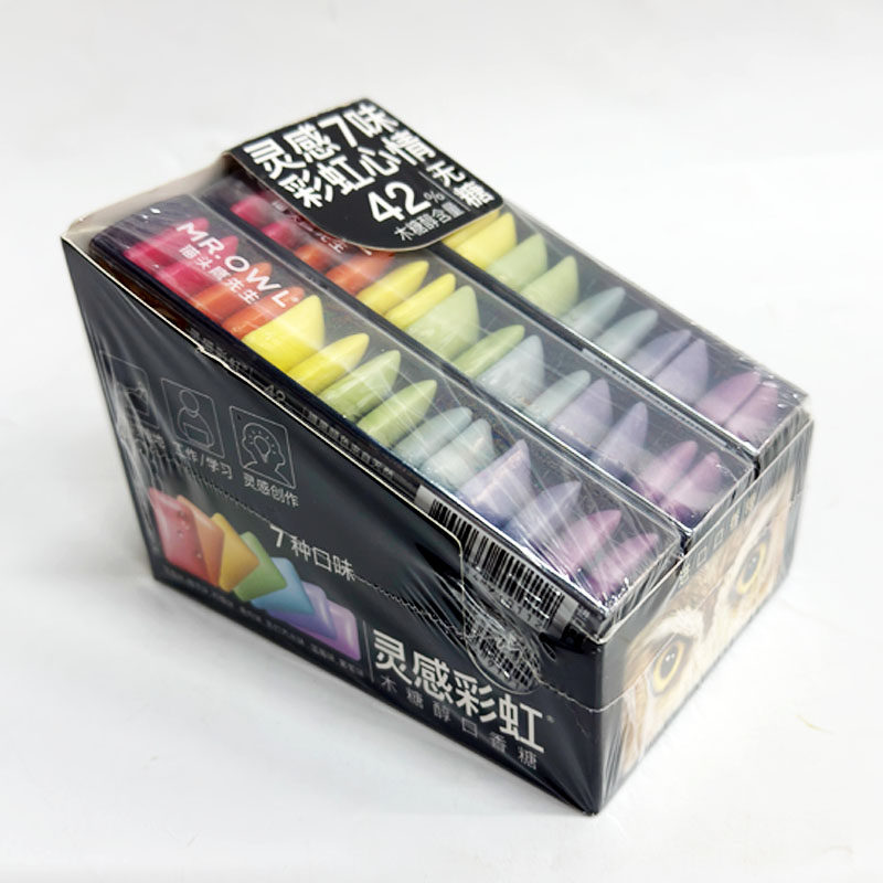 韩国MR.OWL猫头鹰先生灵感彩虹木糖醇口香糖(7种口味)19.6g*6条装
