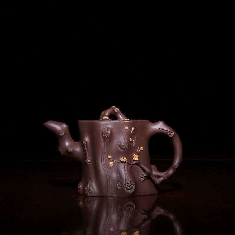 宜兴正品周国芳全手工陈腐老紫泥树桩紫砂壶