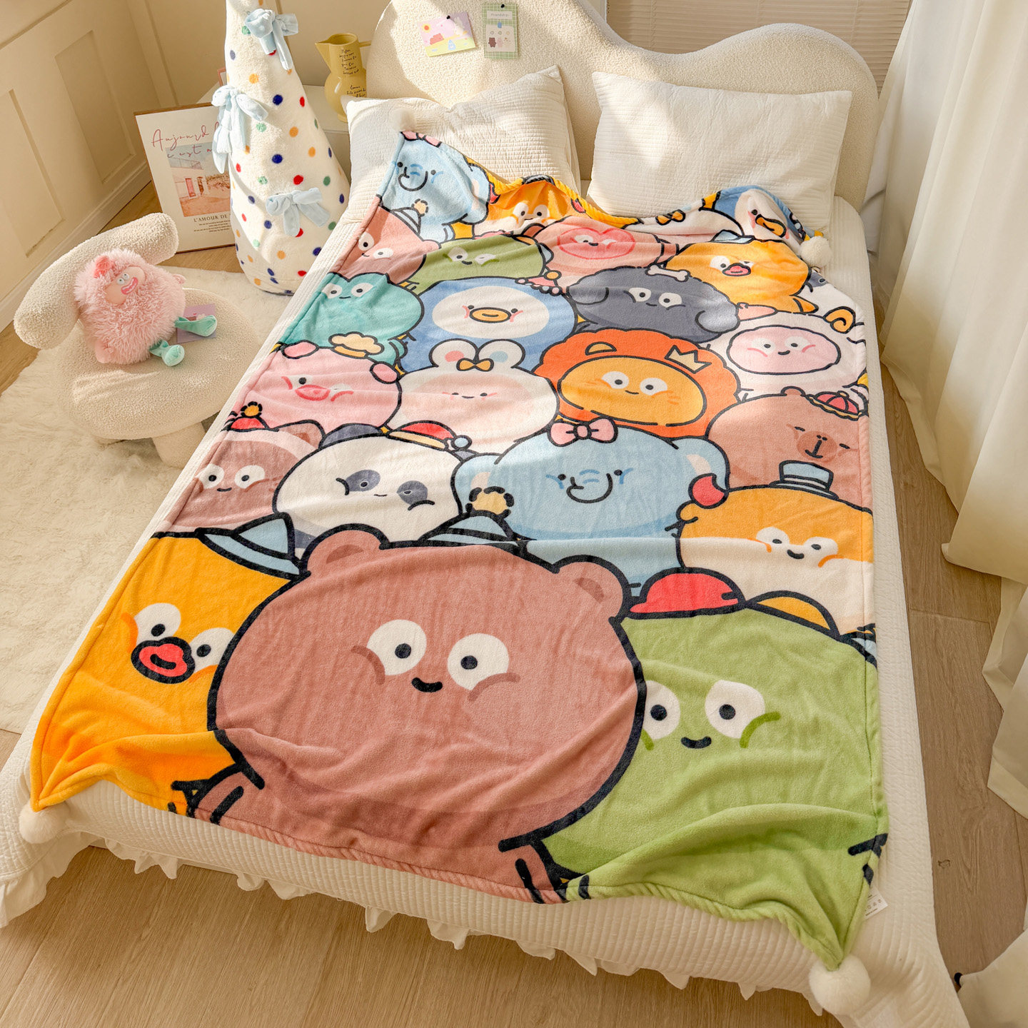 可爱巴波布布卡通牛奶绒毛毯加厚珊瑚绒毯子办公室午睡毯沙发盖毯