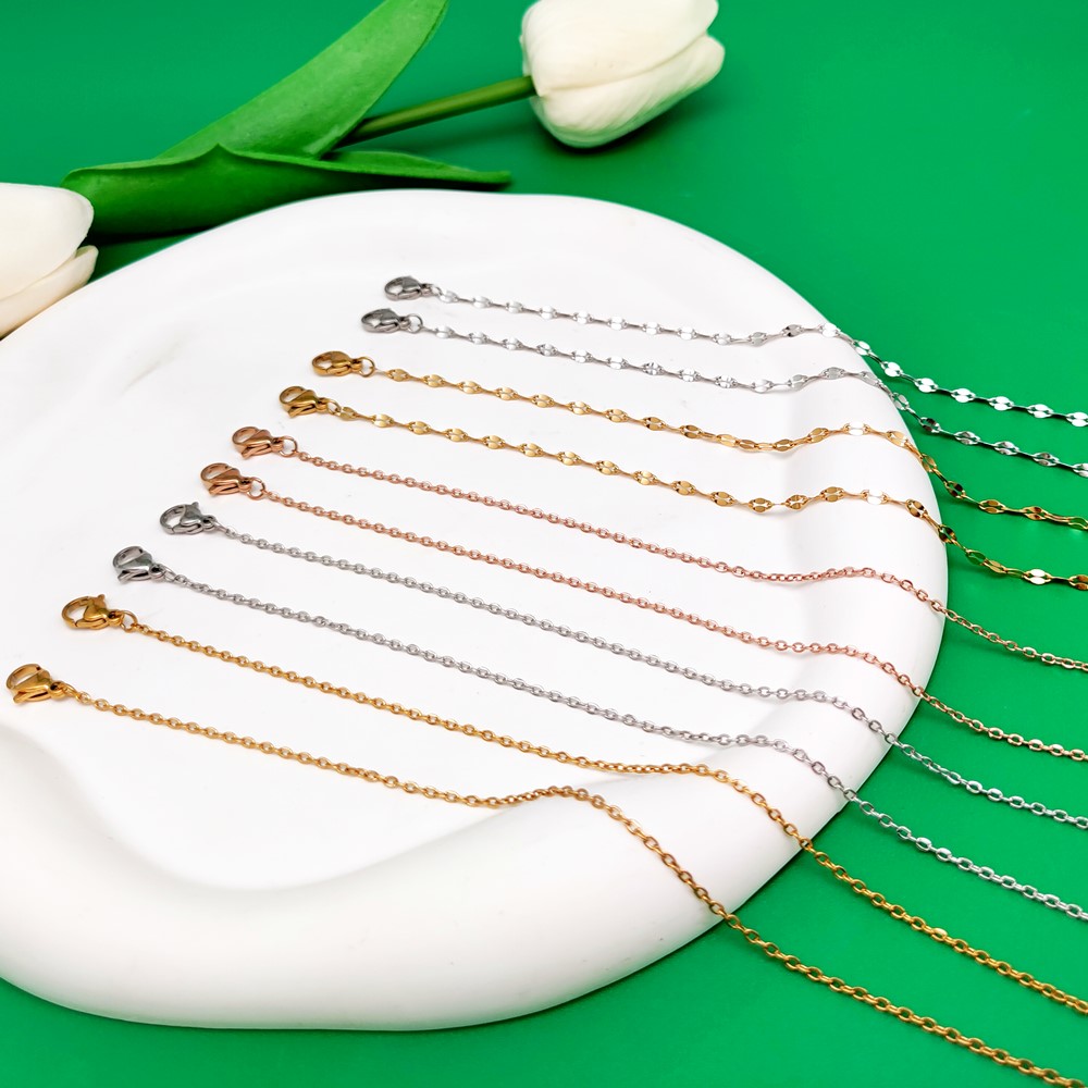 45cm不锈钢链条 经典O型链造型链 1.2mm1.6mm金色钢色玫瑰金项链