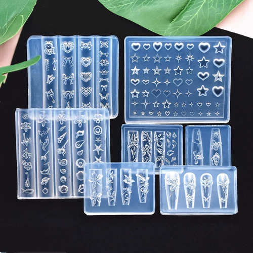 Форма для маникюра, наклейки для ногтей, набор маникюрных инструментов, трехмерное украшение для ногтей с бантиком, в цветочек