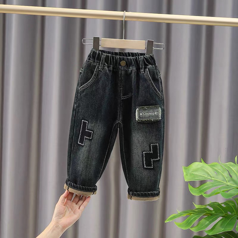 男童裤子牛仔裤薄绒秋冬洋气潮