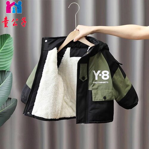 男童加绒加厚派克服棉袄韩版洋气