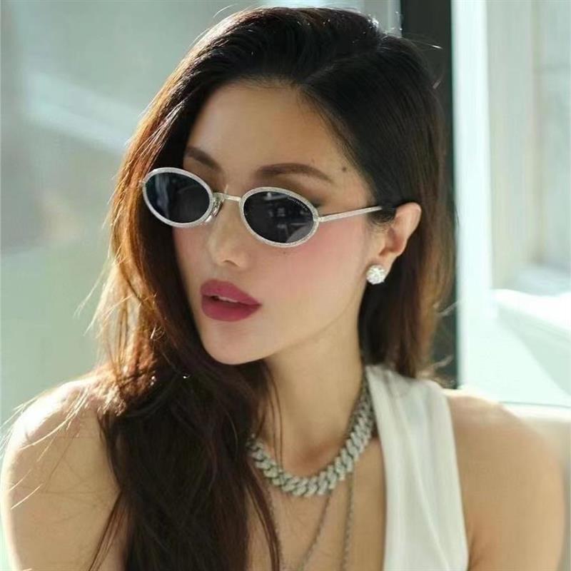 2023新款椭圆形小香风墨镜时尚金属太阳镜男女通用眼镜sunglasses