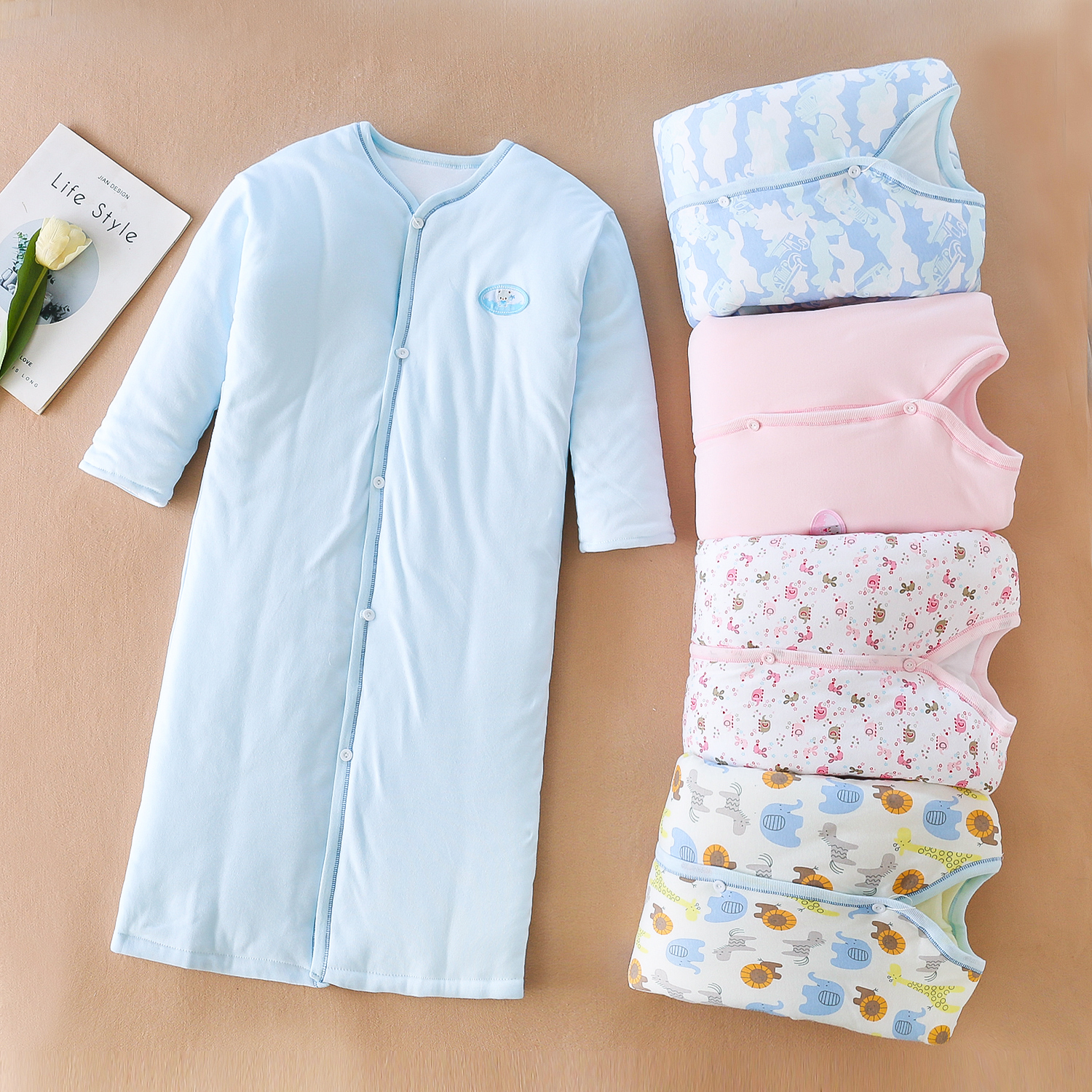 冬季儿童睡袍男童女童长袖睡衣夹棉加厚睡袋中大童纯棉保暖加长款