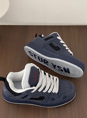 复古经典深蓝色面包鞋男鞋2025年秋季情侣休闲板鞋学生百搭运动鞋