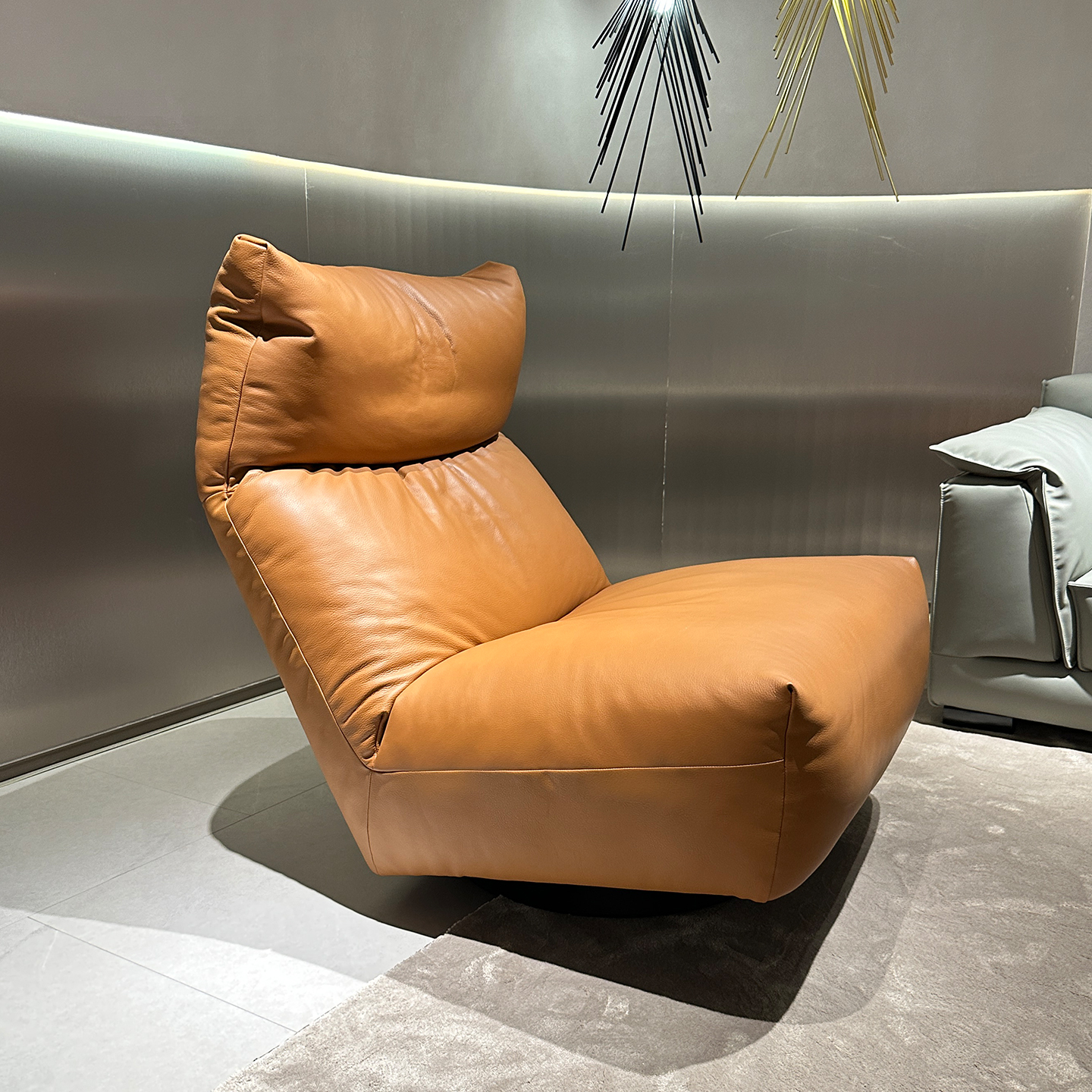 意式头层牛皮单人沙发椅真皮现代简约客厅阳台休闲功能可旋转单椅