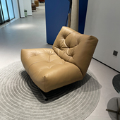 全真皮休闲椅单人沙发椅设计师客厅商务接待洽谈百搭意式 极简奢华