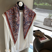 高级经典 黑色奢美腰果花仿真丝三角巾屁帘护颈外搭小披肩丝巾围巾