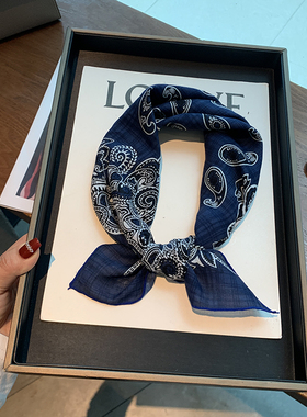 丝巾小方巾女复古高级老钱风黑色腰果花领巾 搭配衬衫ins头巾发带