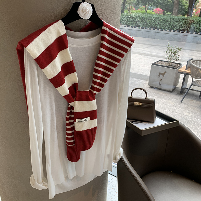 网红条纹空调房针织披肩时尚春秋