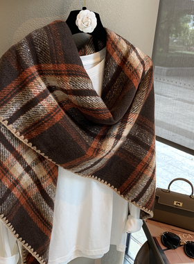 色织工艺三角巾美拉德围巾女冬季手工包边防风多功能披肩围脖