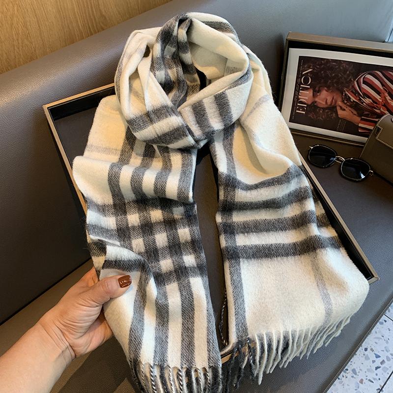 格纹纯羊毛加厚围脖披肩