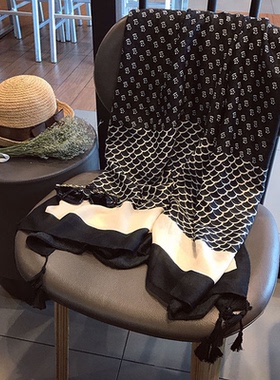 民族风围巾波西米亚黑色几何度假棉麻丝巾印花沙滩巾防晒披肩