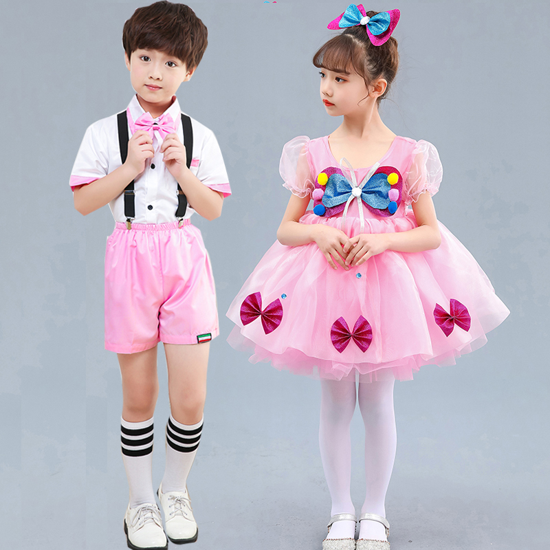 六一新款儿童演出服无敌小可爱纱裙粉红色蝴蝶公主裙幼儿园舞蹈服-封面