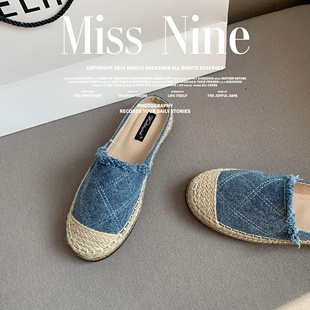 女懒人百搭厚底一脚蹬乐福女鞋 包头半拖鞋 女2025年春夏新款 渔夫鞋