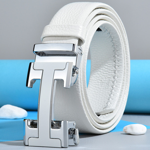 裤 加长夏季 皮带真皮自动扣白色腰带男中年青年宽个性 男士 带潮 新款